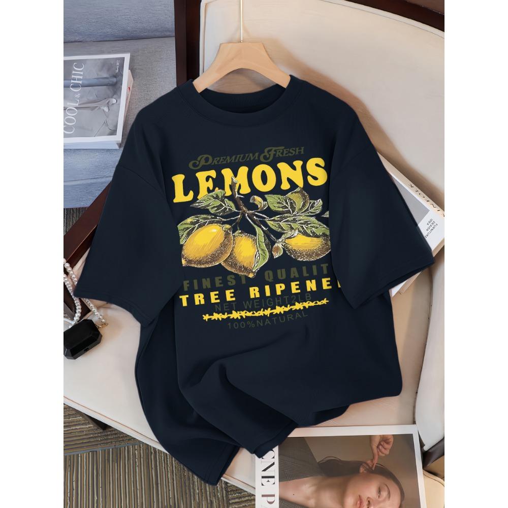 Lemons Fruits Premium Fresh Printing T Shirt Woman Loose Cotton Sportswear O-Neck Casual T Shirts Loose Short Sleeve