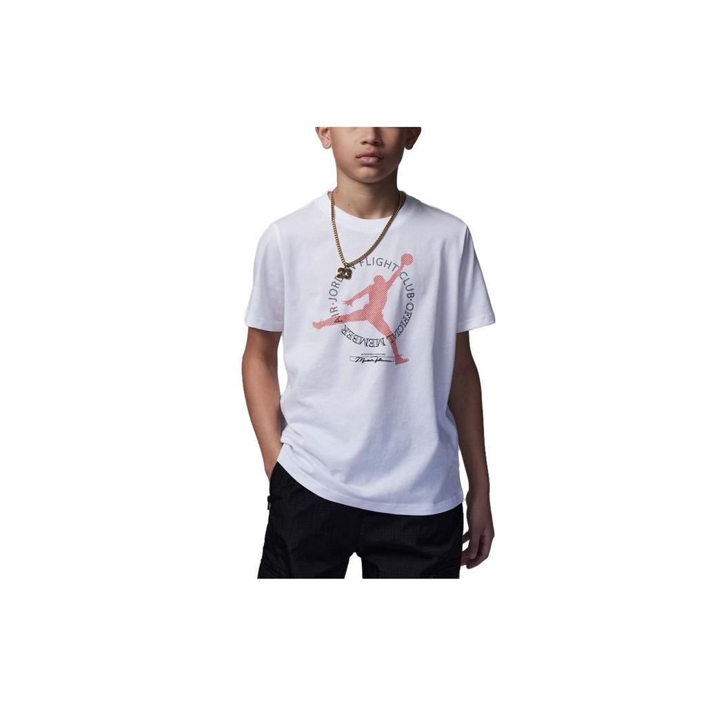 Jordan Kids Alphabet Logo Print Crew Neck Short Sleeve T-Shirt Kids Tops White FQ1039-100