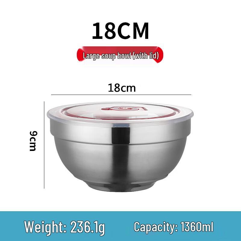 Qianxing 18cm 304 Stainless Steel Double-Layer Insulated Bowls with Lids (Set of 5)