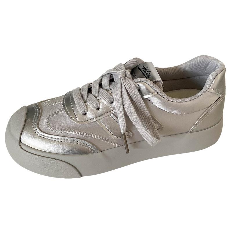 

TP382 latex insole/platform white shoes women s shoes 2024 new summer breathable thin popular niche board shoes 40 срібний