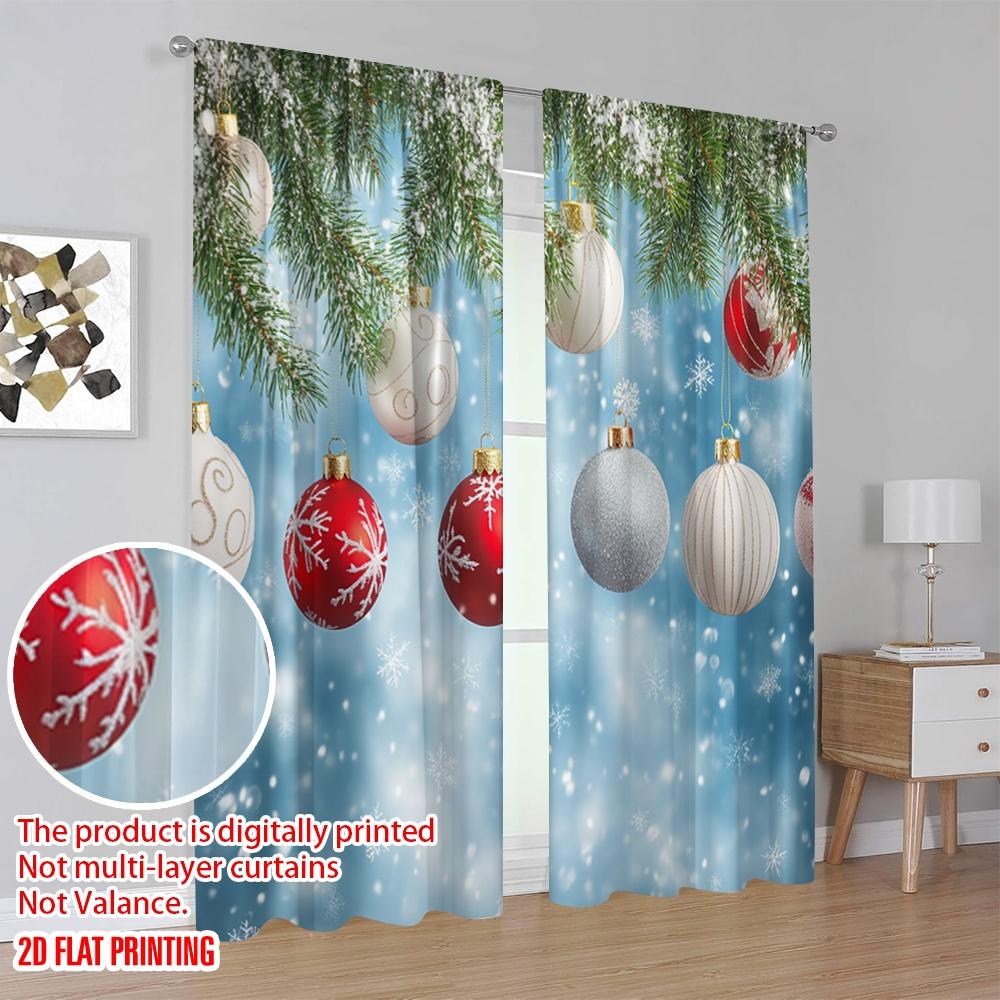 2pcs,2D Plane Printing Light Filtering Curtains Christmas Ornaments Festive Holiday Winter Durable 100% Polyester Fabric