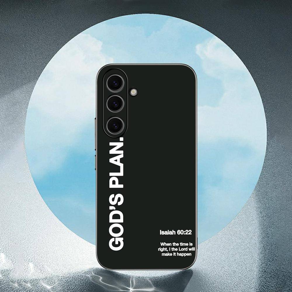 Jesus Bible Verse Gods Plan For Samsung Galaxy S25 S24 S23 Ultra S22 S21 Plus S20 Black Soft Silicone Protective Case