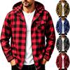 Herren Langarmshirt mit Kapuze Reißverschluss Kariert Klappentasche Brusttasche Hemden | Herren Hemden