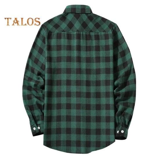 Fall Winter Men Shirt Coat Plaid Print Long Sleeves Chest Pocket Turn-down Collar Single-breasted Loose Contrast Color Jacket