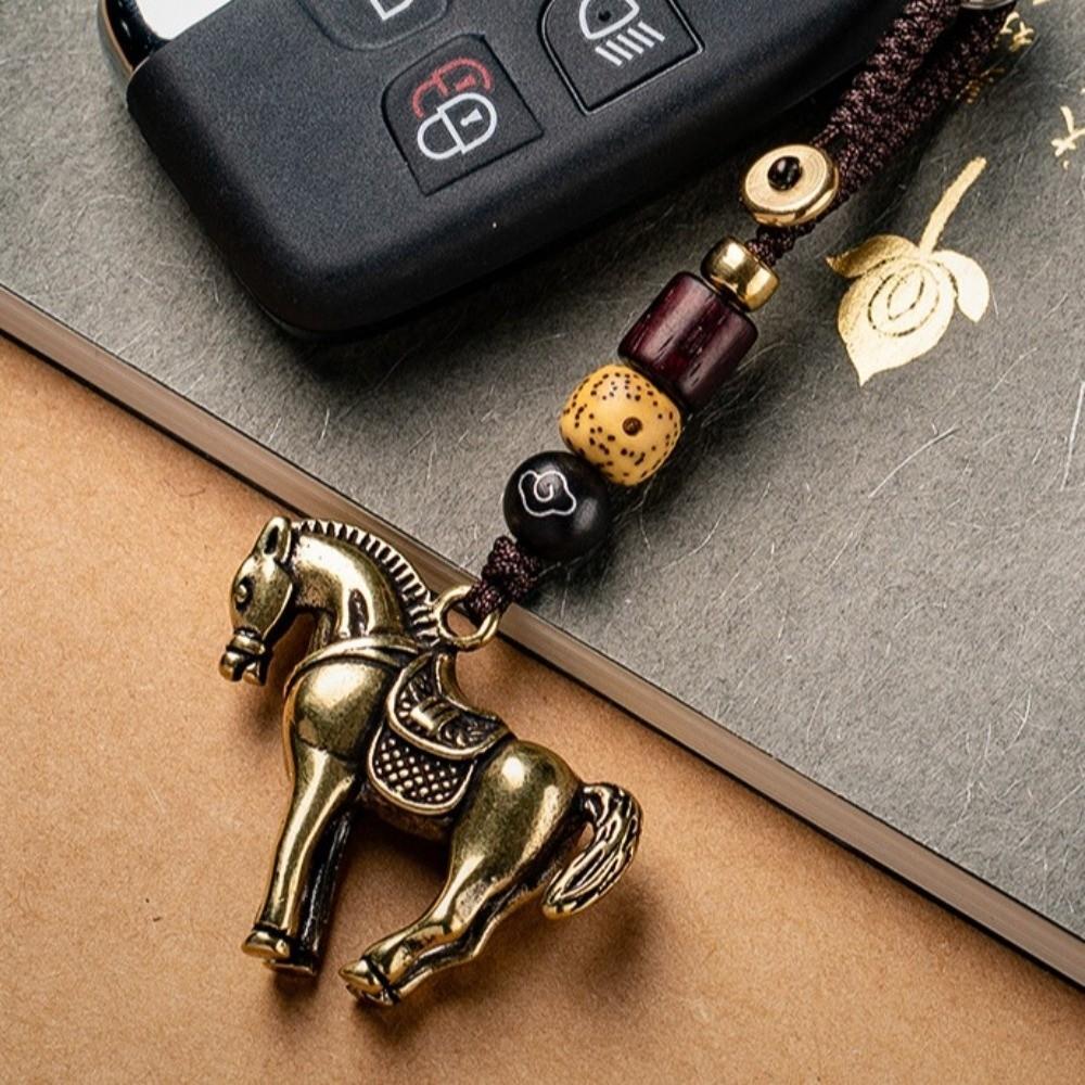 Feng Shui Horse Lucky Bag Pendant Copper Weaving Key Chains Chinese Zodiac Key Ring  Women Men