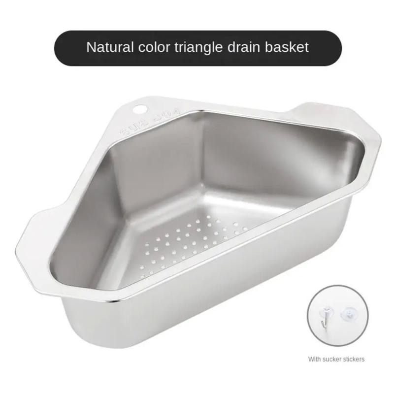 Triangular Kitchen Sink Drain Basket 304 Stainless Steel Filter Shelf Fruit Vegetable Sponge Drainer Storage Rack KitchenFixture