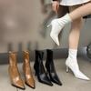 Fashion High Heeled Pointed Toe Booties Retro Spring and Autumn New Skinny Heel Paneled Rear Zipper Skinny Booties