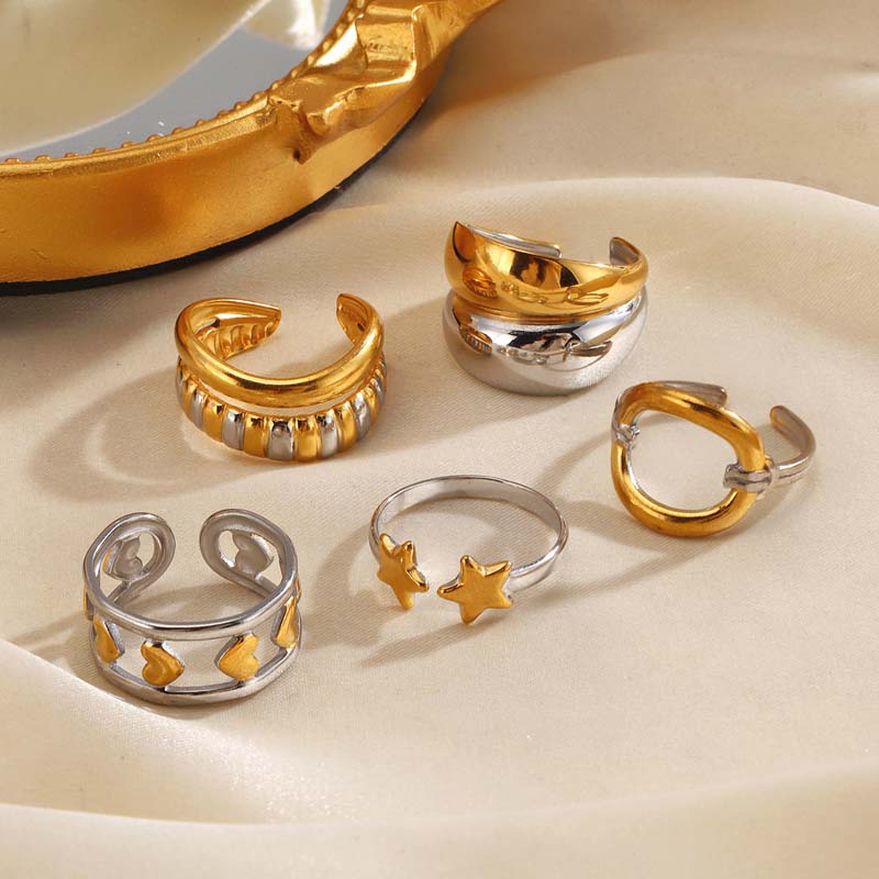 Stainless Steel Gold Silver Color Geometric Open Rings for Women Vintage Metal Star Personality Finger Rings Jewelry Party Gifts