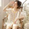 Summer New Pure Cotton Cotton Yarn Women's Round Neck Printing Sweet Can Be Worn Outside Short-sleeved Loungewear Set 11
