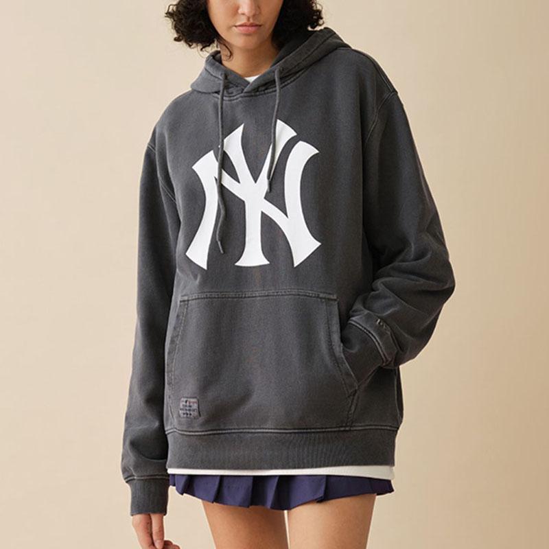 New Era FW24 MLB New York Yankees Embroidered Pullover Drawstring Vintage Washed Hoodie Unisex Hoodie Black 14397935