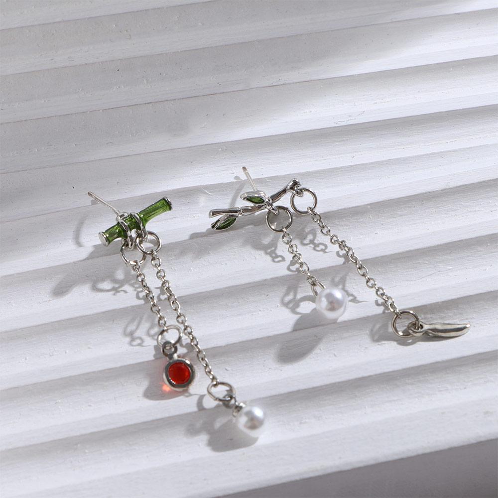 Vintage Women Korean Bamboo Dangle Drop Earrings Pearl Asymmetric Earrings Fashion Jewelry
