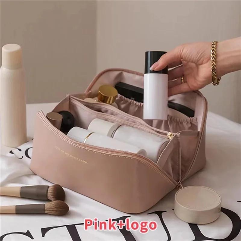 Fashion Portable PU Leather Large Capacity Travel Cosmetic Bags Makeup Pouch Women Waterproof Bathroom Multifunction Wash Bag
