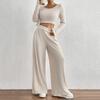 Women's Color Rib Knitted Trousers Mid-Waist Slimming Long-Sleeved Casual Suit