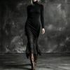 Women's High Neck Lace Panel Bodycon Maxi Dress, Slim Fit Long Dress for Cocktail Party and Evening Wear