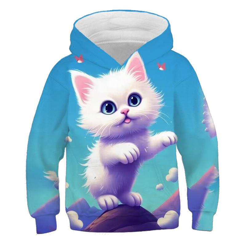 

Детская одежда Толстовки с капюшоном для девочек с длинным рукавом и принтом 3D-кота для детей Весенне-осенняя одежда Повседневная милая одежда для девочек на открытом воздухе Топы 150