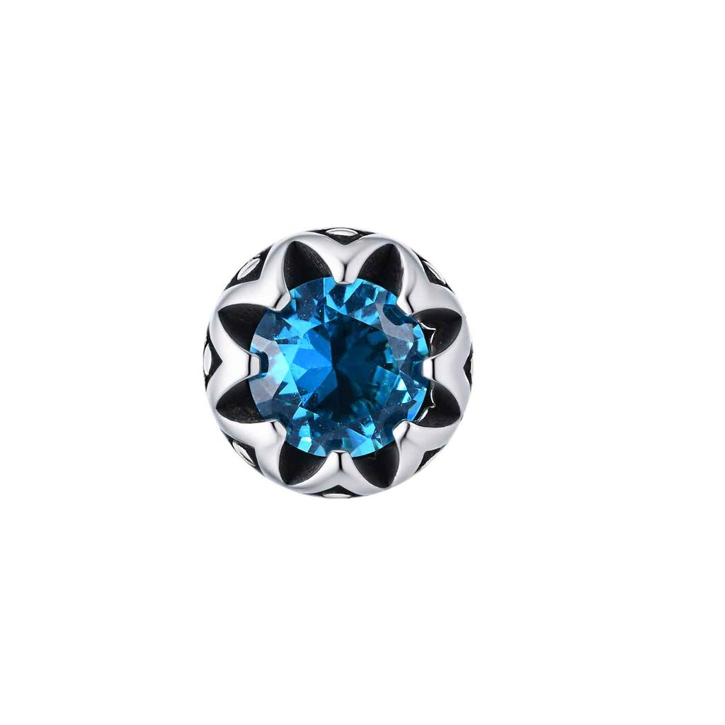 Fashion Geometric Blue Zircon Studs Earrings, Stainless Steel Round Earrings for Men Punk High Quality Jewelry Gift
