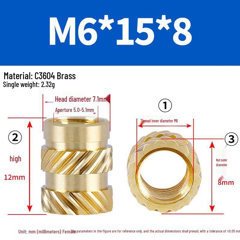 Double Knurled Copper Nut Inserts for Mobile Phone Injection Molding