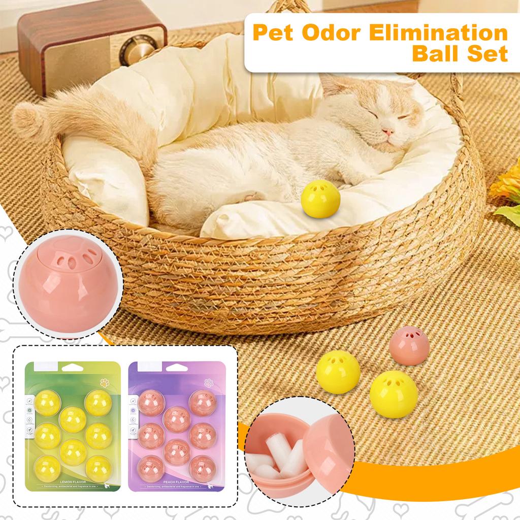 Conjunto de Bolas para Pet de 1ml (Pacote com 8) - Eliminador de Odores Desodorizante Para Cães e Gatos, Aroma Duradouro de Limão/Pêssego Para Camas de Animais, Caixas,