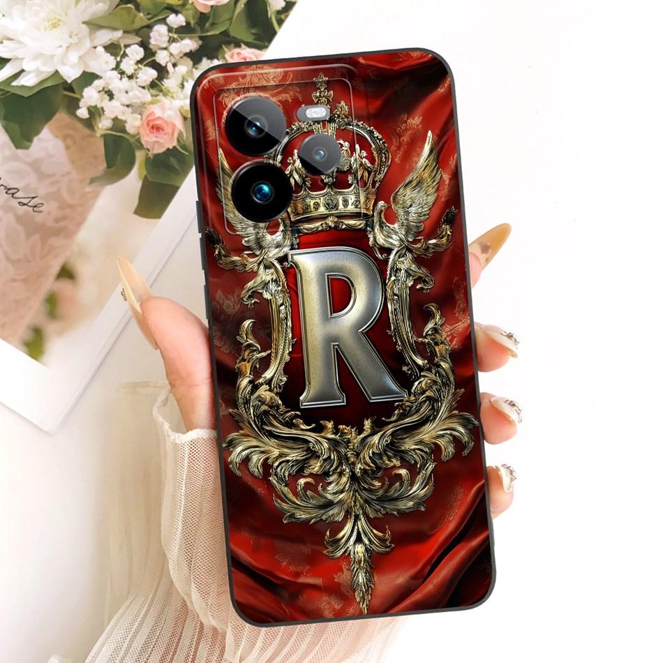 For Realme GT 7 Pro Feather Crown Initial Letter Phone Case For Realme GT7 Pro RMX5010 Soft Silicone Covers Bumpers