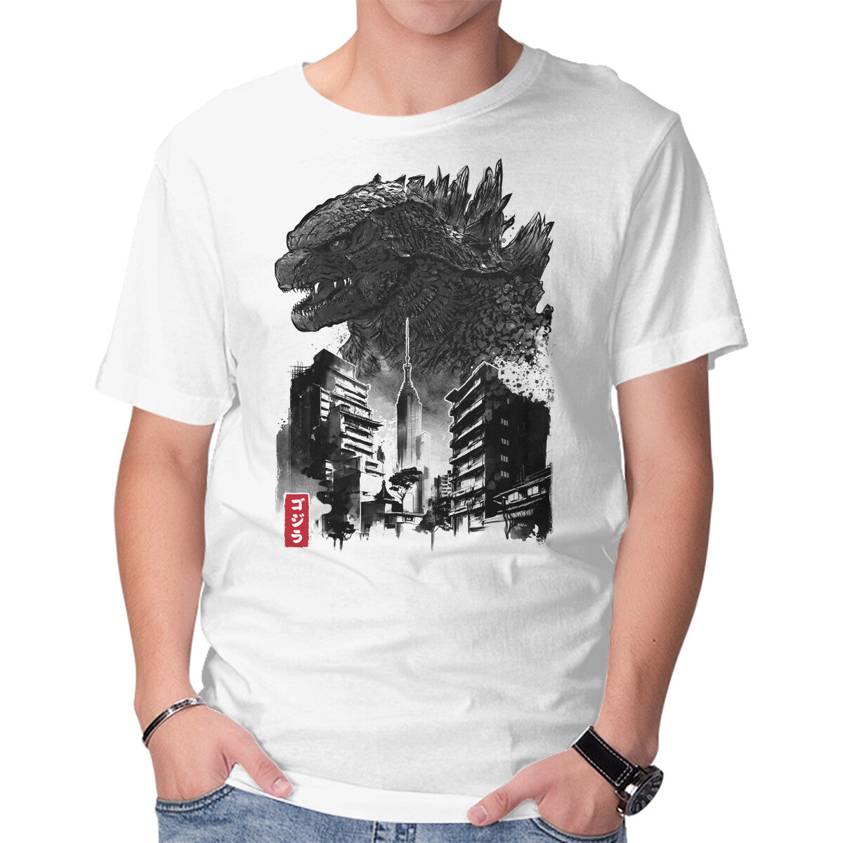 Unisex Crew Neck T-Shirt Godzilla Sumi-e Graphic Short Sleeve Casual Tee XXXL
