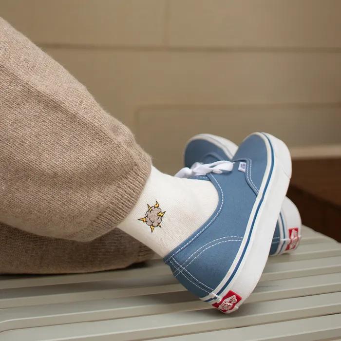 Bomb Embroidered Socks - White