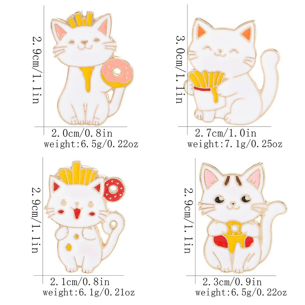 Happy Food Cats Enamel Brooches Cute French Fries Doughnut Pattern Kitten Pins For Pet Lovers Gift