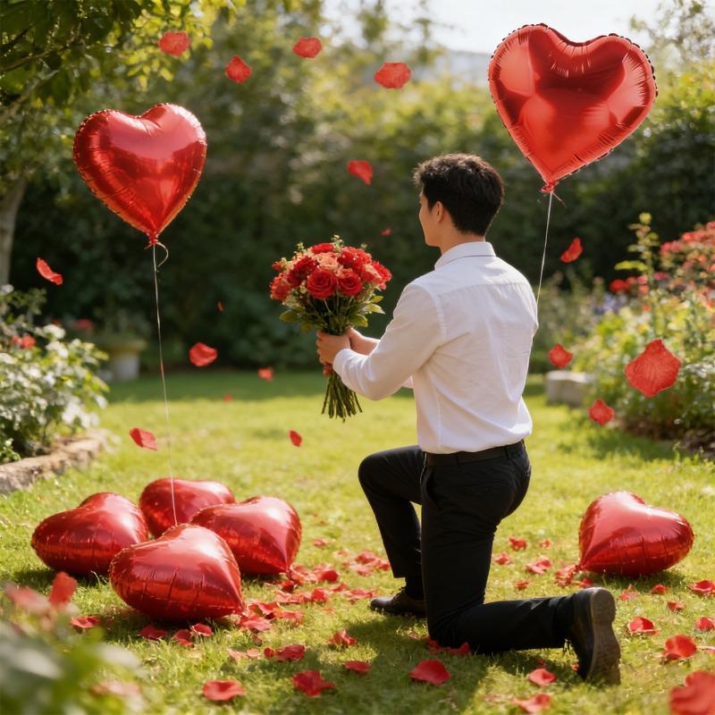 I Love You Heart Balloons With Fake Rose Petals Aluminum Foil Balloon For Valentines Day Wedding Anniversary Romantic Decoration
