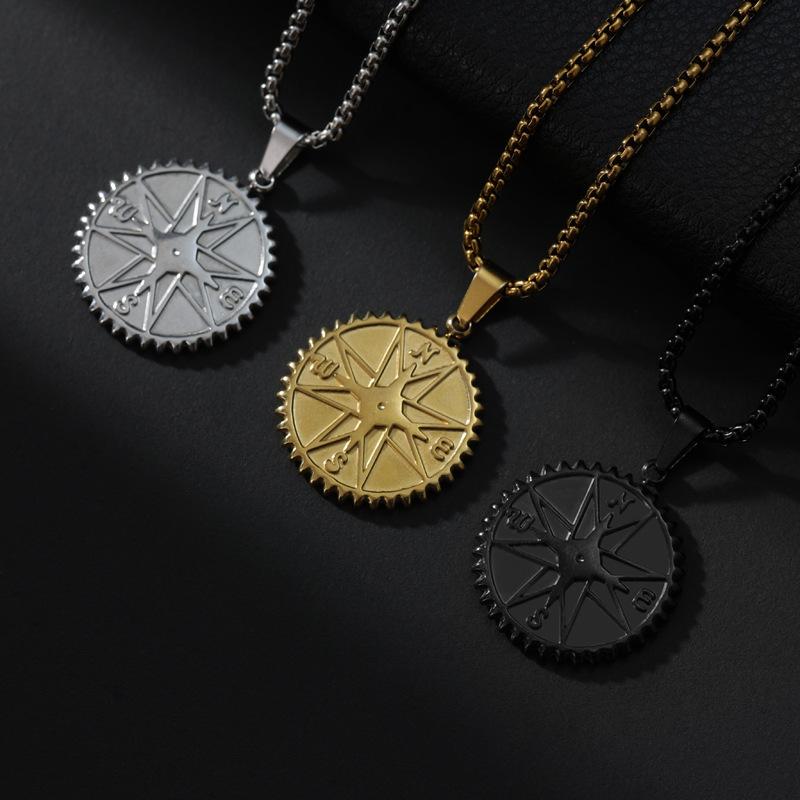 Men's Compass Necklace Titanium Steel Pendant Versatile Twist Chain Jewelry