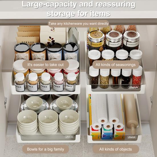 Storage Box Pull-out Cabinet Organizer Strong Load-bearing Easy To Install Kitchen Heavy Duty Slide-out Drawer Storage Tray