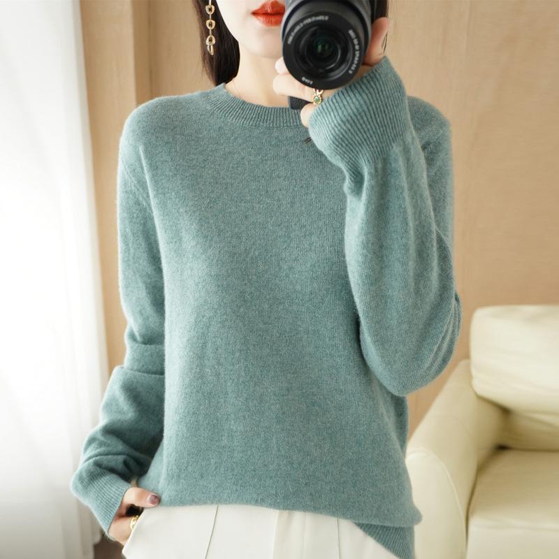 

Свитер с круглым вырезом женский осенне-зимний свободный вязаный топ корейский пуловер повседневный базовый слой S зелёный