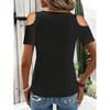 Off Shoulder Summer Short Sleeved T-shirt for Women Solid Color Loose Tops Cross V-neck Elegant Loose Shirt Ladies Fashion Casual Simple Clothing