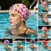 Soft Swim Cap Cloth Swimming Pool for Women, Breathable Colorful Ruffle Women Cap, Elastic Ear Protection Short Long Hair Bathing Hat Fashion Print