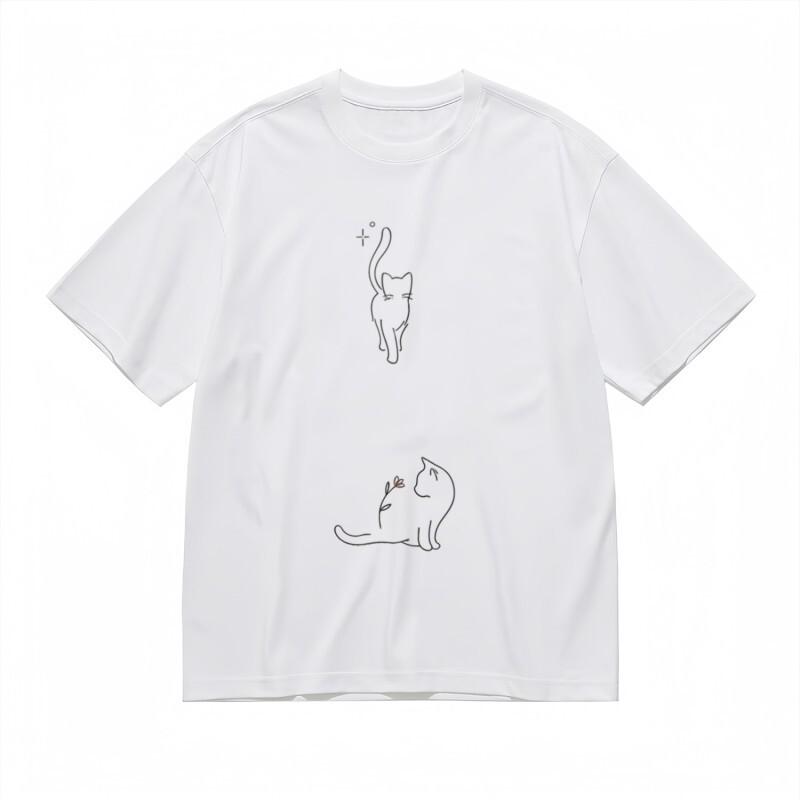 

Men s Comfy Classic T-Shirt Abstract Cat and Botanical Print Design Tee M