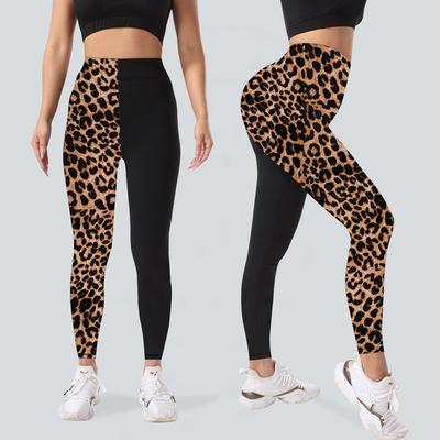 Taschen-Stil High-Waist Yoga-Hose Damen Leopardenmuster Fitness High-Stretch Po-Hebende Sport-Leggings