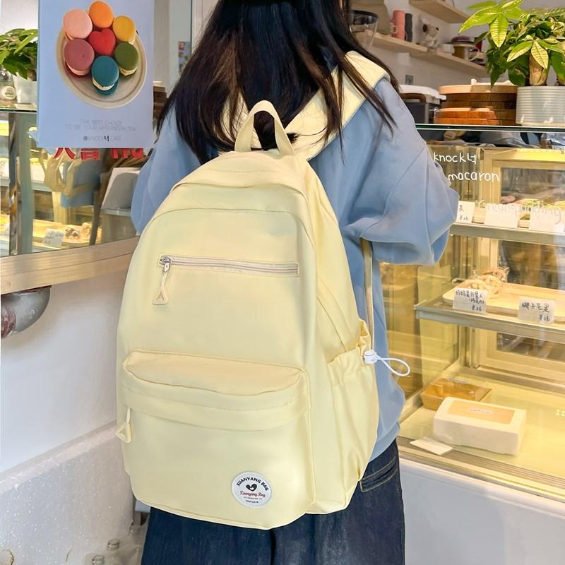 Large Capacity School Bag Women's Solid Color Backpack Lightweight Student Backpack Sports Travel Bag