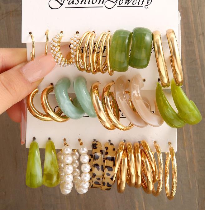 European and American Geometric Metal Hoop Earrings Set