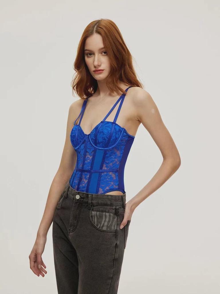 Women's Sexy Lace Camisole Bodysuit with Built-in Padding, European & American Style, High-End, Exclusive Design for Cross-Border Fashion