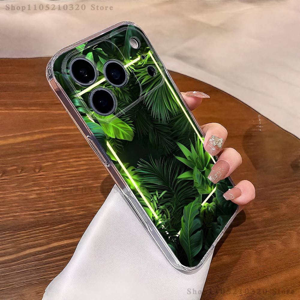 palm leaves Phone Case For iPhone 17,16,15,14,13,12,11 Pro,Max,Plus,X,XS,XR,SE4,E Mini Transparent Soft Cover