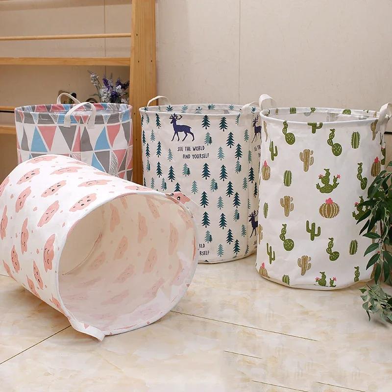 Folding Dirty Laundry Basket 1 PC Kids Toys Organizer Waterproof  Cotton Linen Large Capacity Clothes Storage Bag Laundry Basket