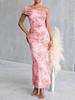 New European and American sexy one-word shoulder one-shoulder printed skirt slim-fitting hip-wrapping holiday dress dress