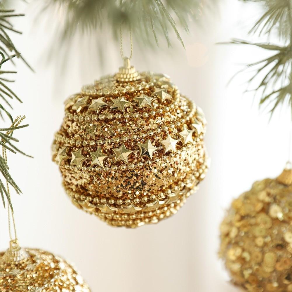Gold Glitter Christmas Tree Ball Hanging Ornaments Sequin Foam Christmas Ornaments Xmas Tree Decorations