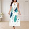 Women Plus Size Round Neck Triple Keyhole Cutout Sleeveless Abstract Printed Long Dress