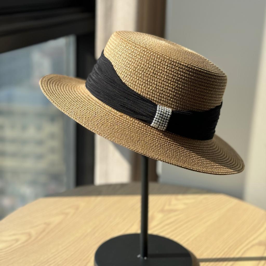 New French White Top Hat Summer Beach Vacation Visor Hat Straw Hat