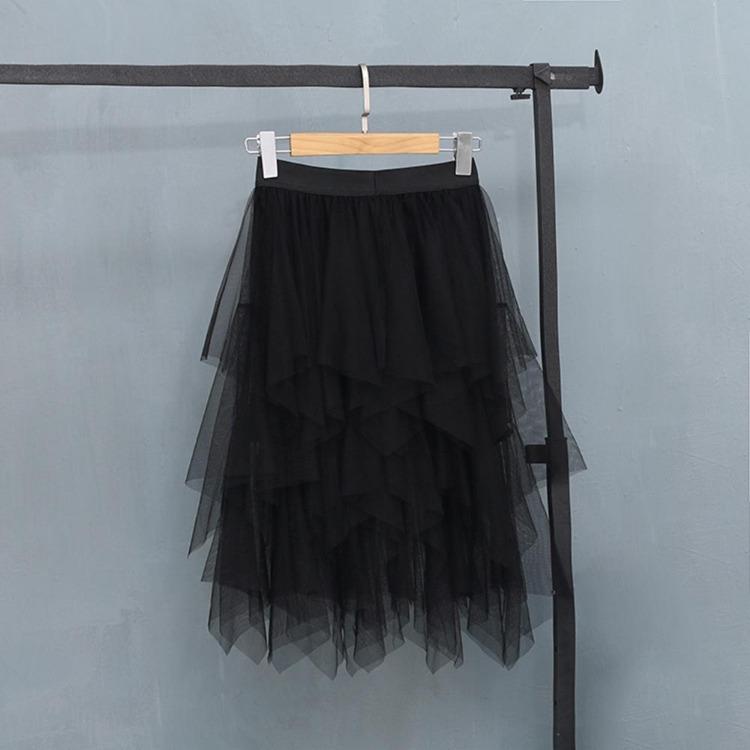 Sexy Women Elastic High Waist Tulle Skirt Mesh Peated Midi Tutu Skirt Girls Fashion Dress One size чёрный