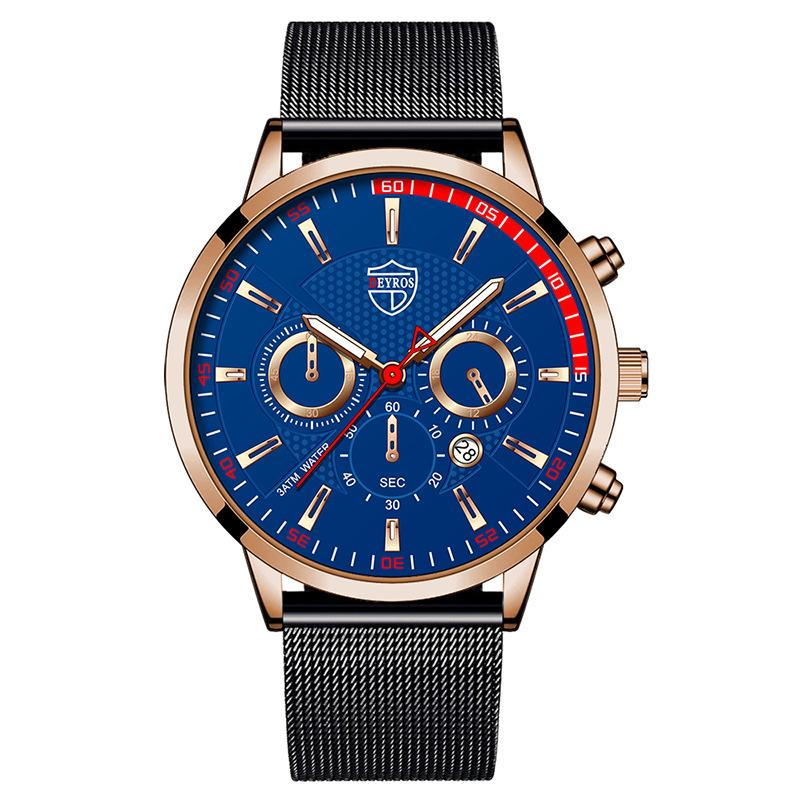 Stainless Steel Mesh Strap Watch Men'S Calendar Luminous Quartz Watch