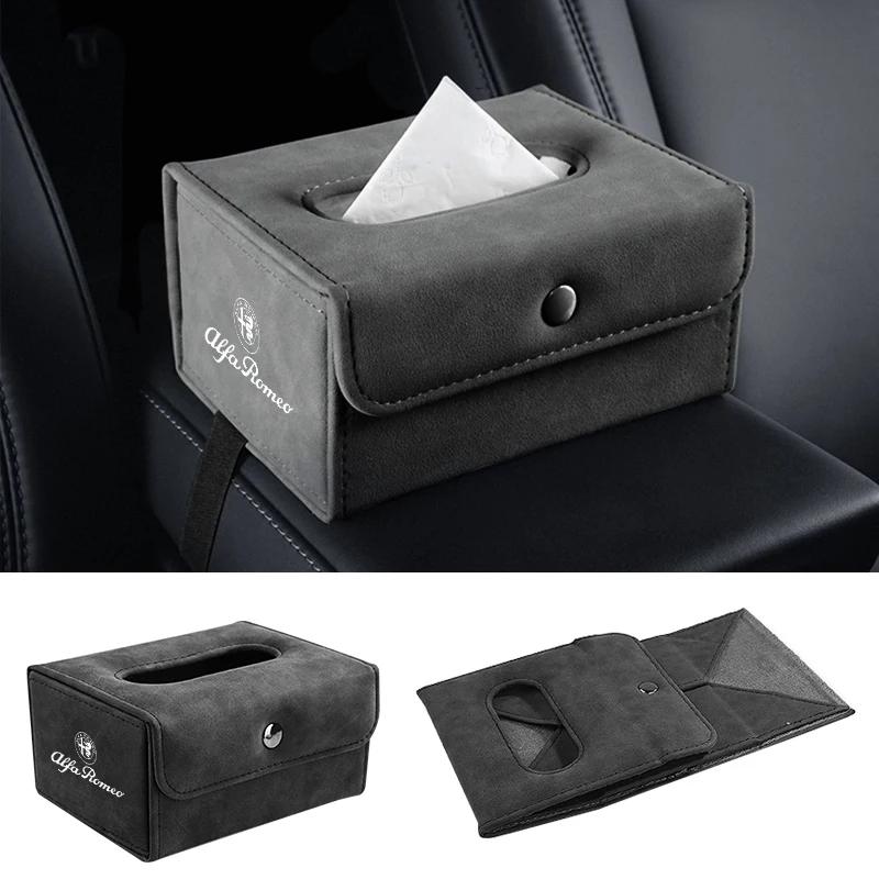 Car Sun Visor Backseat Tissue Case Fix Strap Car Accessories For Alfa Romeo Giulia Stelvio Junior Tonale 33 Stradale 4C Giu evx852