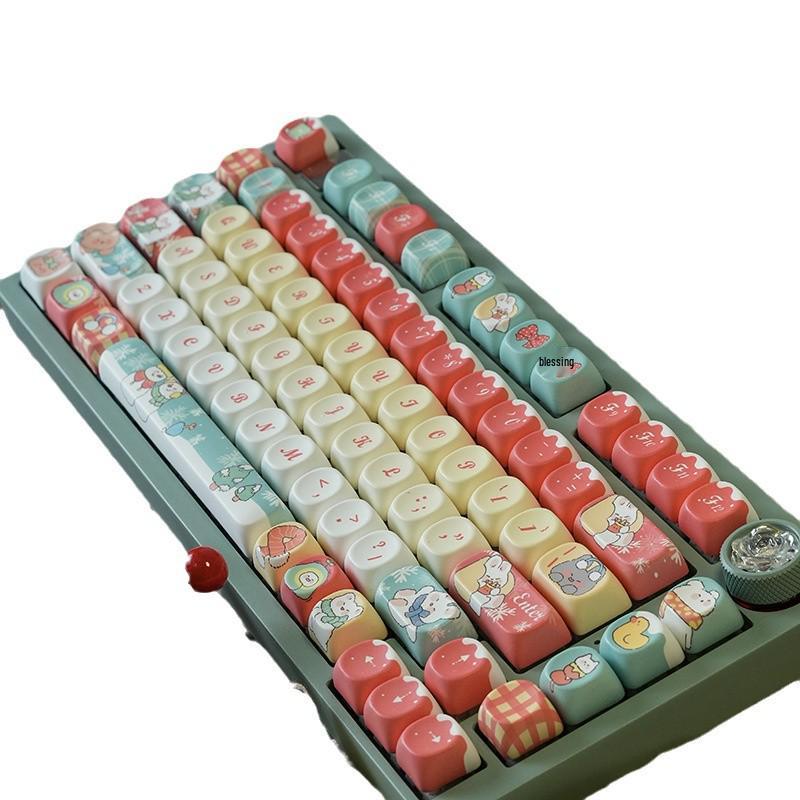 MOA New Year Snowflake Themed PBT Keycaps - Dye-Sublimation Mechanical Keyboard Gift Set, USB Compatible.