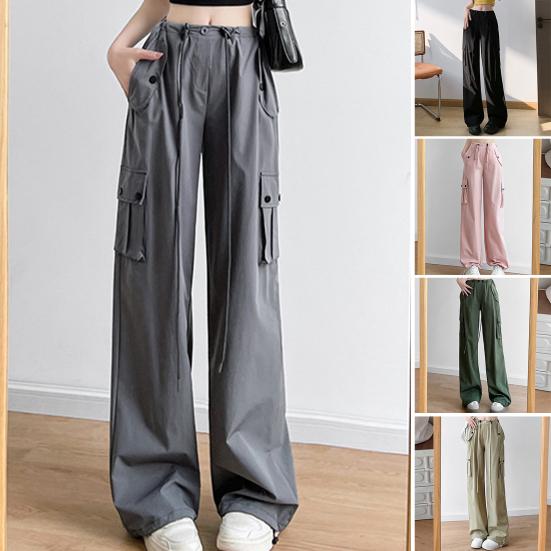 

Мужские брюки-карго, эластичные повседневные брюки с высокой талией и множеством карманов, прямые широкие брюки, уличная одежда M чёрный