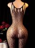 Women Fishnet Leopard Print Sexy Lingerie Bodysuit Open Crotch Bodystocking For Adult See Through Nightwear
