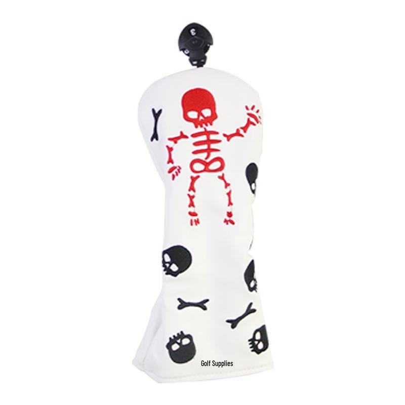 Skull Embroidered Golf Wood Headcover with Rotating Number Tag (1/3/5/UT)